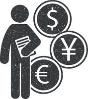 hombre con Finanzas la licenciatura vector icono ilustración con sello efecto