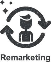 Online marketing, remarketing vector icon illustration with stamp effect
