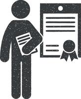 man with contract degree vector icon illustration with stamp effect