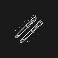 Paint brushes icon in doodle sketch lines. Artist, painting, drawing, artwork vector