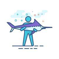 Man holding fish icon flat color style vector illustration