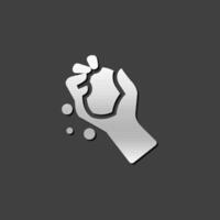 Hand holding snow icon in metallic grey color style. vector