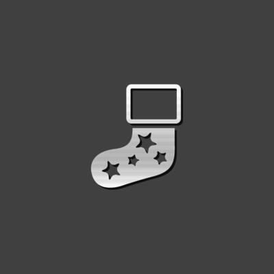 Christmas sock icon in metallic grey color style.Celebration season December