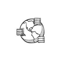 Hand drawn sketch icon global server vector