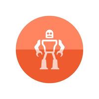 Toy robot icon in flat color circle style. Children kids playing mechanical droid game vector
