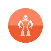 Toy robot icon in flat color circle style. Children kids playing mechanical droid game vector