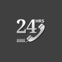 24 hours service icon in metallic grey color style. Call center support help desk vector