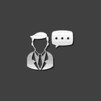 Businessman with talk bubble icon in metallic grey color style.Communication discussion idea vector