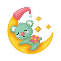 Teddy bear sleeping on the moon icon. Vector design