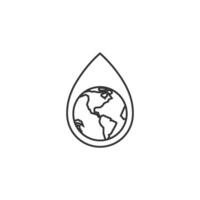 Earth water drop icon in thin outline style vector