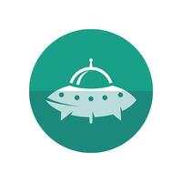 Flying saucer icon in flat color circle style. Alien, outer space, earth invasion vector