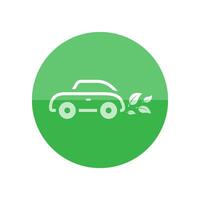 Green car icon in flat color circle style. Low emission, electric vehicle vector