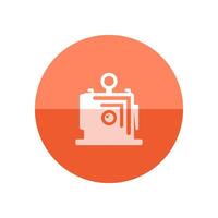 Large format camera icon in flat color circle style. View field sheet film photography lens vector