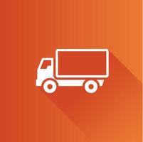 Truck flat color icon long shadow vector illustration