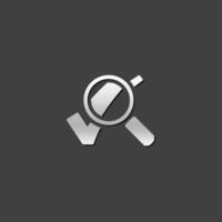 Magnifier check mark icon in metallic grey color style. Zoom find locate vector