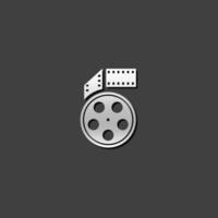 Cinema movie reel icon in metallic grey color style. vector