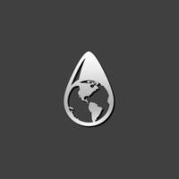 Earth water drop icon in metallic grey color style. Climate change conservation vector