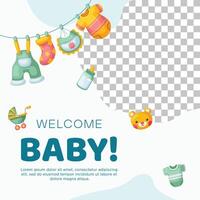 Template hand drawn baby announcement background design vector