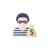 Burglar icon in flat color style. People person thief steal money sack dollar sign vector