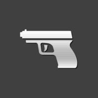 Arm gun icon in metallic grey color style. Automatic pistol weapon vector