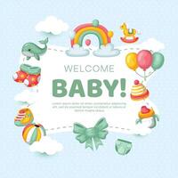 Template hand drawn baby announcement background design vector