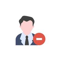 Businessman with minus sign icon in flat color style. Business office team remove fired move vector