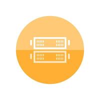 Server rack icon in flat color circle style. Computer data file center hosting cloud transfer vector
