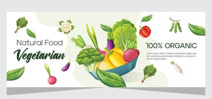 Organic food horizontal banner template design vector