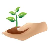 Hand holding tree icon in color. Ecosystem environment conservation vector