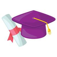 Graduation hat and diploma illustration icon. Vector design