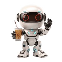 ai généré mignonne robot promotion boisson avec isolé transparent Contexte png