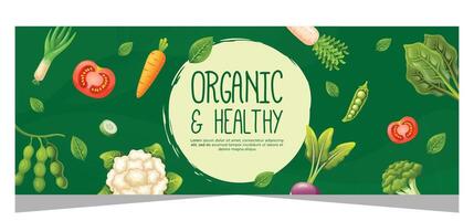 Organic food horizontal banner template design vector