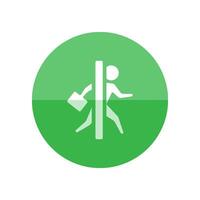 Businessman challenge icon in flat color circle style. Business metaphor man exit boundary out of the box vector