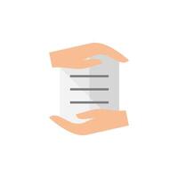 Data protection icon in flat color style. Hands over document paper vector