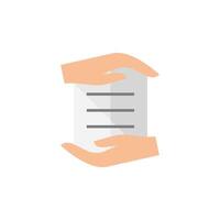 Data protection icon in flat color style. Hands over document paper vector