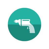 Electric drill icon in flat color circle style. Machine carpenter tool equipment wood working vector