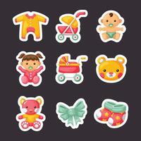 Set cute baby accessories sticker desig vector