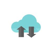 Cloud icon with arrows in flat color style. Computing data storage file hosting vector