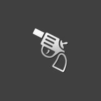 Revolver gun icon in metallic grey color style.Handgun police armed vector