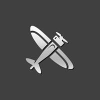 Vintage airplane icon in metallic grey color style. vector