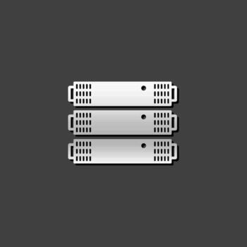 Server rack icon in metallic grey color style.Computer data file hosting vector