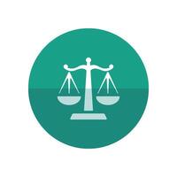 Justice scale icon in flat color circle style. Law litigation measurement balance vector