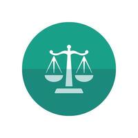 Justice scale icon in flat color circle style. Law litigation measurement balance vector