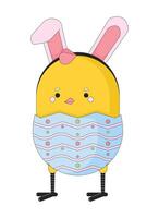 Easter chick egg wearing bunny ears 2D linear illustration concept. Funny baby chicken rabbit ears cartoon character isolated on white. Eastertime happy metaphor abstract flat vector outline graphic