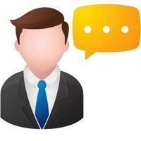 Businessman with talk bubble icon in color. Communication discussion idea vector