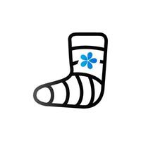 Injured foot icon in duo tone color. Gypsum cast medical vector