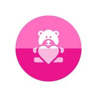 Teddy holding heart shape icon in flat color circle style. Valentine love couple present vector