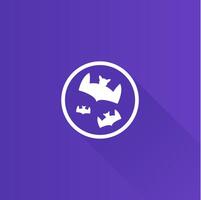 Bats and moon flat color icon long shadow vector illustration