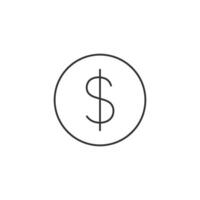 Coin money icon in thin outline style vector