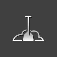 Snow and shovel icon in metallic grey color style.Winter cleaning vector